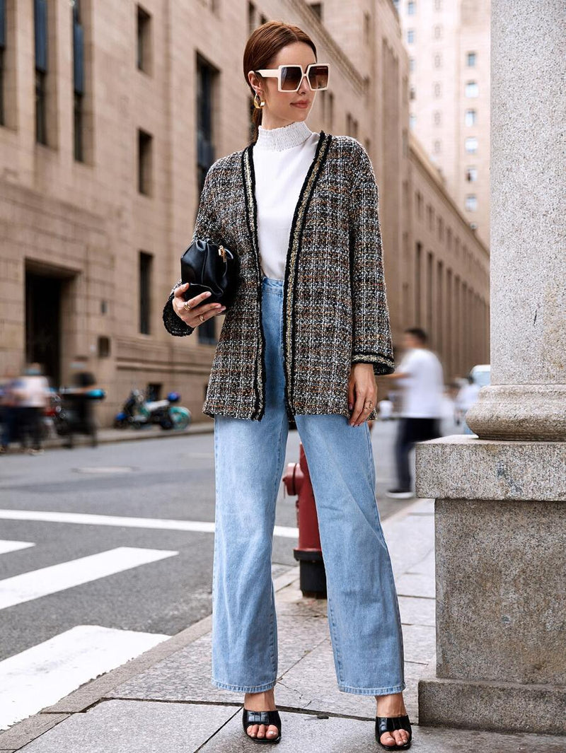 Women Plus Size Tops Vintage Plaid Coat