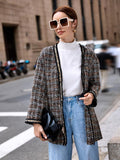 Women Plus Size Tops Vintage Plaid Coat