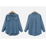 Women Plus Size Tops Printed Polka Dot Long Sleeve Shirt Loose Lapels Shirt