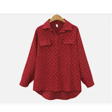 Women Plus Size Tops Printed Polka Dot Long Sleeve Shirt Loose Lapels Shirt