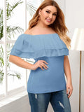 Women Plus Size Tops Solid Color Off-Shoulder Ruffle Top