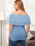 Women Plus Size Tops Solid Color Off-Shoulder Ruffle Top