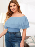 Women Plus Size Tops Solid Color Off-Shoulder Ruffle Top