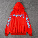 Thrasher Hoodie Fleece-Lined Thick Style Men's and Women's Thrasher Flame Sweater
