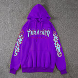 Thrasher Hoodie Fleece-Lined Thick Style Men's and Women's Thrasher Flame Sweater