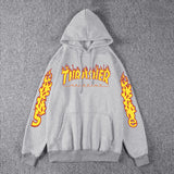 Thrasher Hoodie Fleece-Lined Thick Style Men's and Women's Thrasher Flame Sweater
