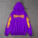 Thrasher Hoodie Fleece-Lined Thick Style Men's and Women's Thrasher Flame Sweater