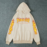 Thrasher Hoodie Fleece-Lined Thick Style Men's and Women's Thrasher Flame Sweater