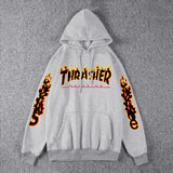 Thrasher Hoodie Fleece-Lined Thick Style Men's and Women's Thrasher Flame Sweater