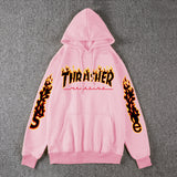 Thrasher Hoodie Fleece-Lined Thick Style Men's and Women's Thrasher Flame Sweater
