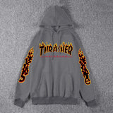 Thrasher Hoodie Fleece-Lined Thick Style Men's and Women's Thrasher Flame Sweater