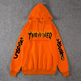 Thrasher Hoodie Fleece-Lined Thick Style Men's and Women's Thrasher Flame Sweater