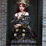 Gothic Lolita Harajuku Style Clothing Lolita Dress Thorn Golden Lily JSK Elegant Palace Style Black Gold Tea Party Skirt