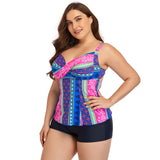 Women Plus Size Swimwear Tankinis Swimsuit Printing Conservative Hot Spring Four-Corner Split Swimsuit