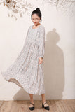 Women Plus Size Maxi Dresses Vintage Floral Long Sleeve Loose Long Dress