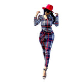 Women Plus Size Jumpsuits Slimming and Fashionable Plaid Printed Leisure Long Sleeve Jumpsuit