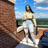 Women Plus Size Jeans Fashion Holes Slim Fit Skinny Pants for Women