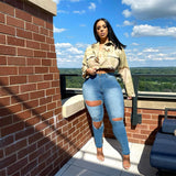 Women Plus Size Jeans Fashion Holes Slim Fit Skinny Pants for Women