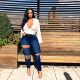 Women Plus Size Jeans Fashion Holes Slim Fit Skinny Pants for Women