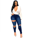 Women Plus Size Jeans Fashion Holes Slim Fit Skinny Pants for Women