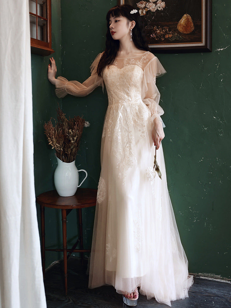 Fairy Dress Banquet Evening Dress for Women Autumn and Winter Little Dress Socialite Host Champagne Slim Bridesmaid Dress