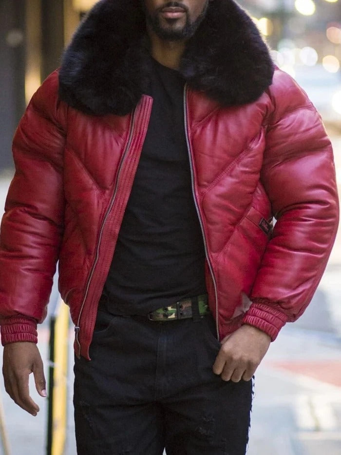 Bane Coat Leather Big Fur Collar Short