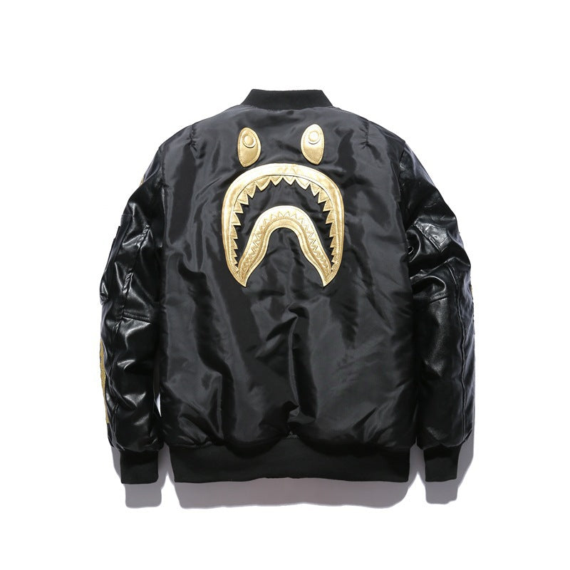 BAPE Varsity Jacket Embroidered Leather Jacket Baseball Uniform Autumn and Winter Men's Clothing