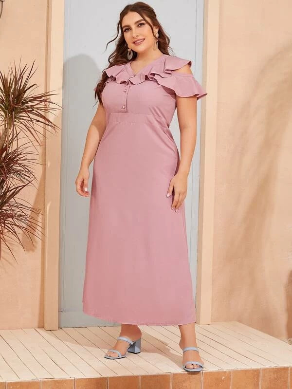 Women Plus Size Maxi Dresses Ruffled Off-the-Shoulder Dress