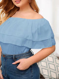 Women Plus Size Tops Solid Color Off-Shoulder Ruffle Top