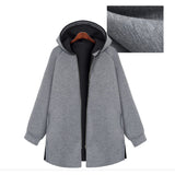 Women Plus Size Tops Thickened Long Sleeve Hooded Jacket Loose Zipper Simple Cardigan Sweater