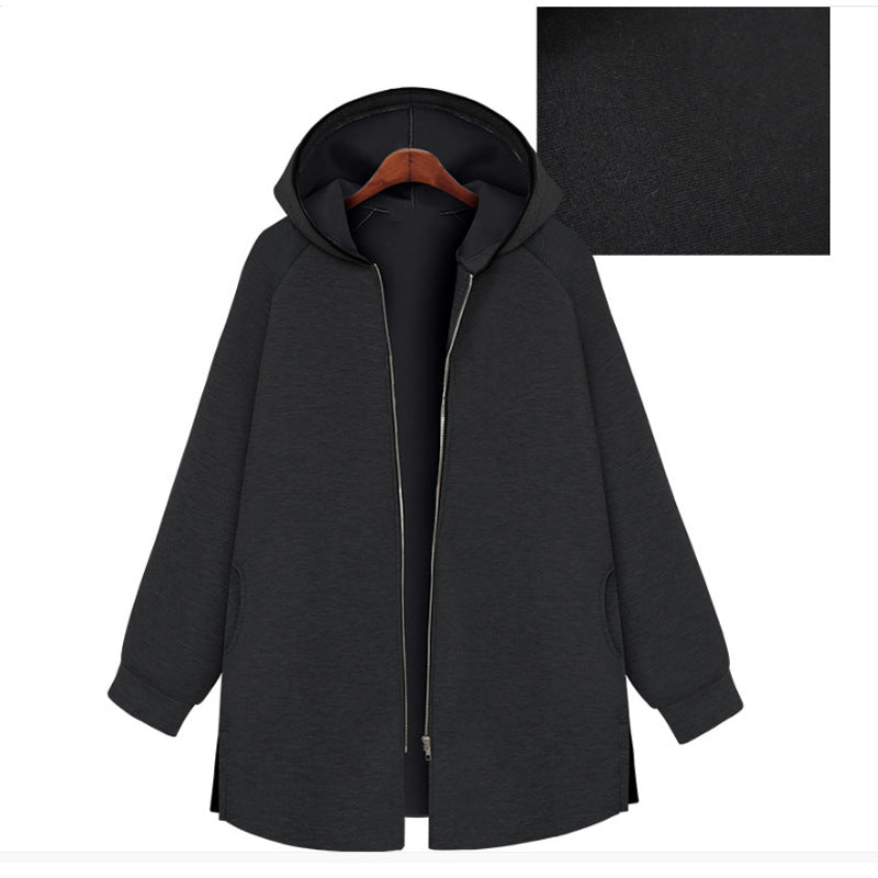 Women Plus Size Tops Thickened Long Sleeve Hooded Jacket Loose Zipper Simple Cardigan Sweater