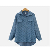 Women Plus Size Tops Printed Polka Dot Long Sleeve Shirt Loose Lapels Shirt