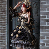 Gothic Lolita Harajuku Style Clothing Lolita Dress Thorn Golden Lily JSK Elegant Palace Style Black Gold Tea Party Skirt