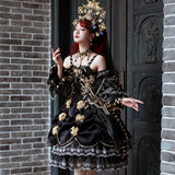 Gothic Lolita Harajuku Style Clothing Lolita Dress Thorn Golden Lily JSK Elegant Palace Style Black Gold Tea Party Skirt