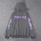 Thrasher Hoodie Fleece-Lined Thick Style Men's and Women's Thrasher Flame Sweater