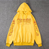 Thrasher Hoodie Fleece-Lined Thick Style Men's and Women's Thrasher Flame Sweater