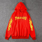 Thrasher Hoodie Fleece-Lined Thick Style Men's and Women's Thrasher Flame Sweater
