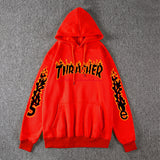 Thrasher Hoodie Fleece-Lined Thick Style Men's and Women's Thrasher Flame Sweater