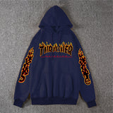 Thrasher Hoodie Fleece-Lined Thick Style Men's and Women's Thrasher Flame Sweater