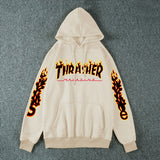 Thrasher Hoodie Fleece-Lined Thick Style Men's and Women's Thrasher Flame Sweater