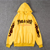 Thrasher Hoodie Fleece-Lined Thick Style Men's and Women's Thrasher Flame Sweater