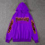 Thrasher Hoodie Fleece-Lined Thick Style Men's and Women's Thrasher Flame Sweater