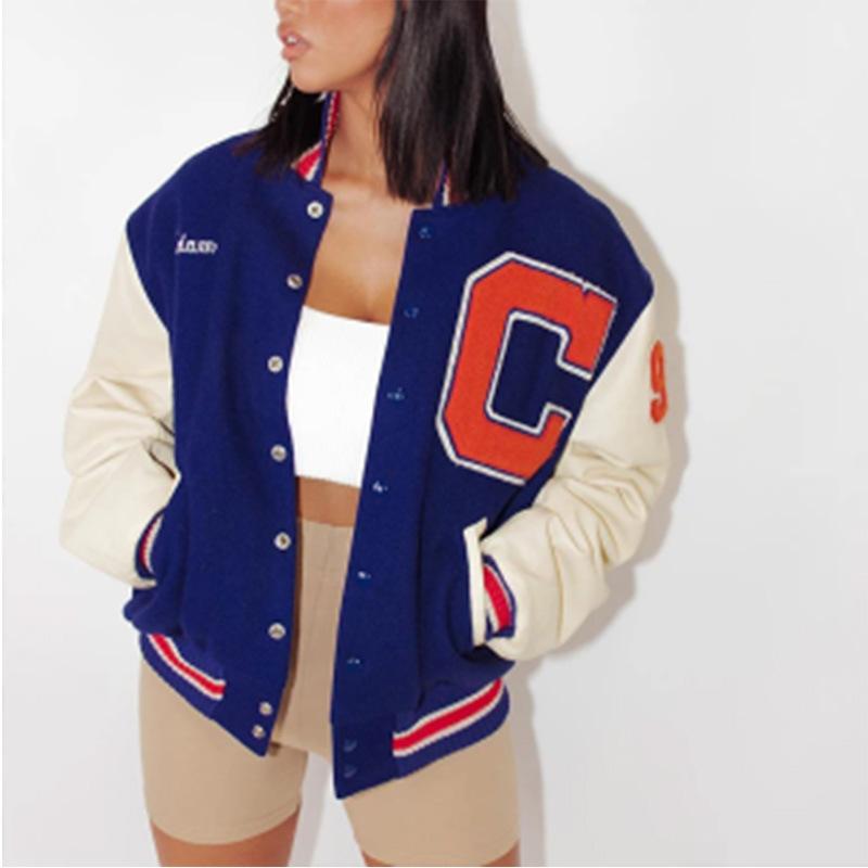 Varsity Baseball Jacket for Women Autumn Leisure Printed SlimFit Casual Fashionable Baseball Uniform