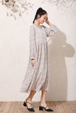 Women Plus Size Maxi Dresses Vintage Floral Long Sleeve Loose Long Dress