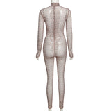 Women's Spring Clothing Printed Slim Fit Hip Raise Stand-up Collar Breathable Sports Jumpsuit
