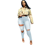 Women Plus Size Jeans Fashion Holes Slim Fit Skinny Pants for Women