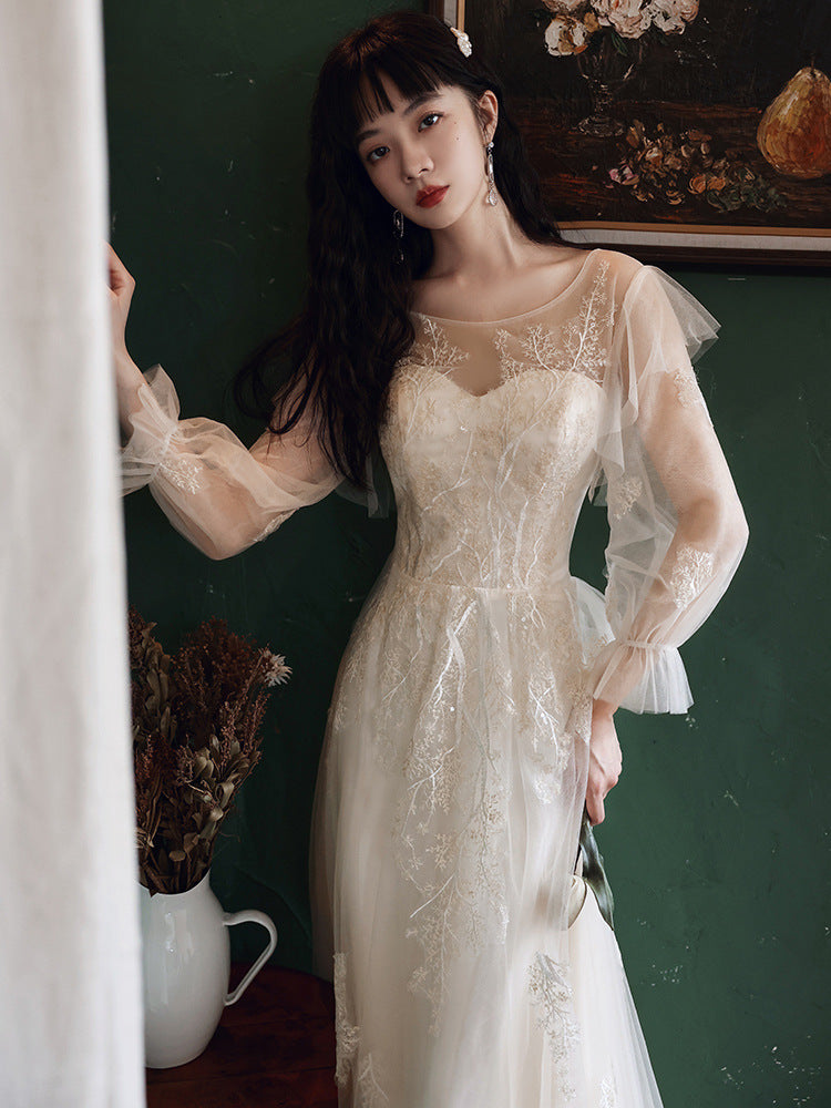 Fairy Dress Banquet Evening Dress for Women Autumn and Winter Little Dress Socialite Host Champagne Slim Bridesmaid Dress