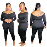 Women Plus Size Jumpsuits Solid Color Off-Shoulder Tight Sexy Jumpsuit