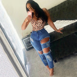Women Plus Size Jeans Sexy Fashion Ripped Denim Skinny Pants