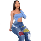 Women Plus Size Jeans Fashion Stitching Casual Baggy Jogger Pants Women